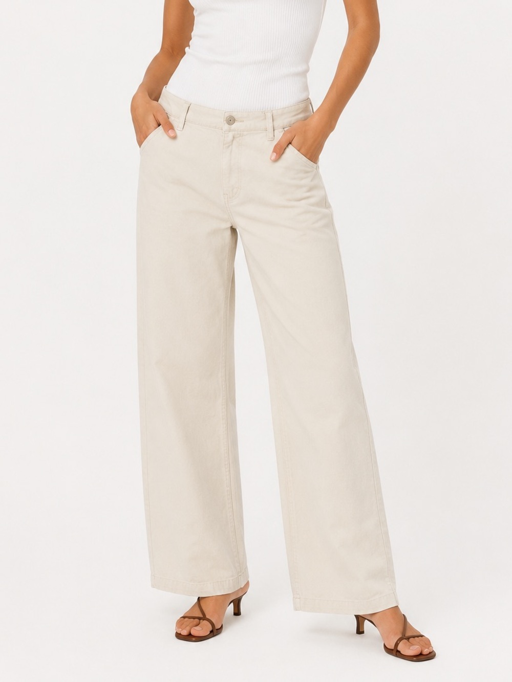 RM Studio x Rebecca Minkoff Wide Leg Crème Jeans